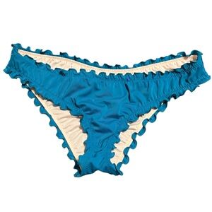 Ruched Teal Bikini Bottoms with Cream Lining S